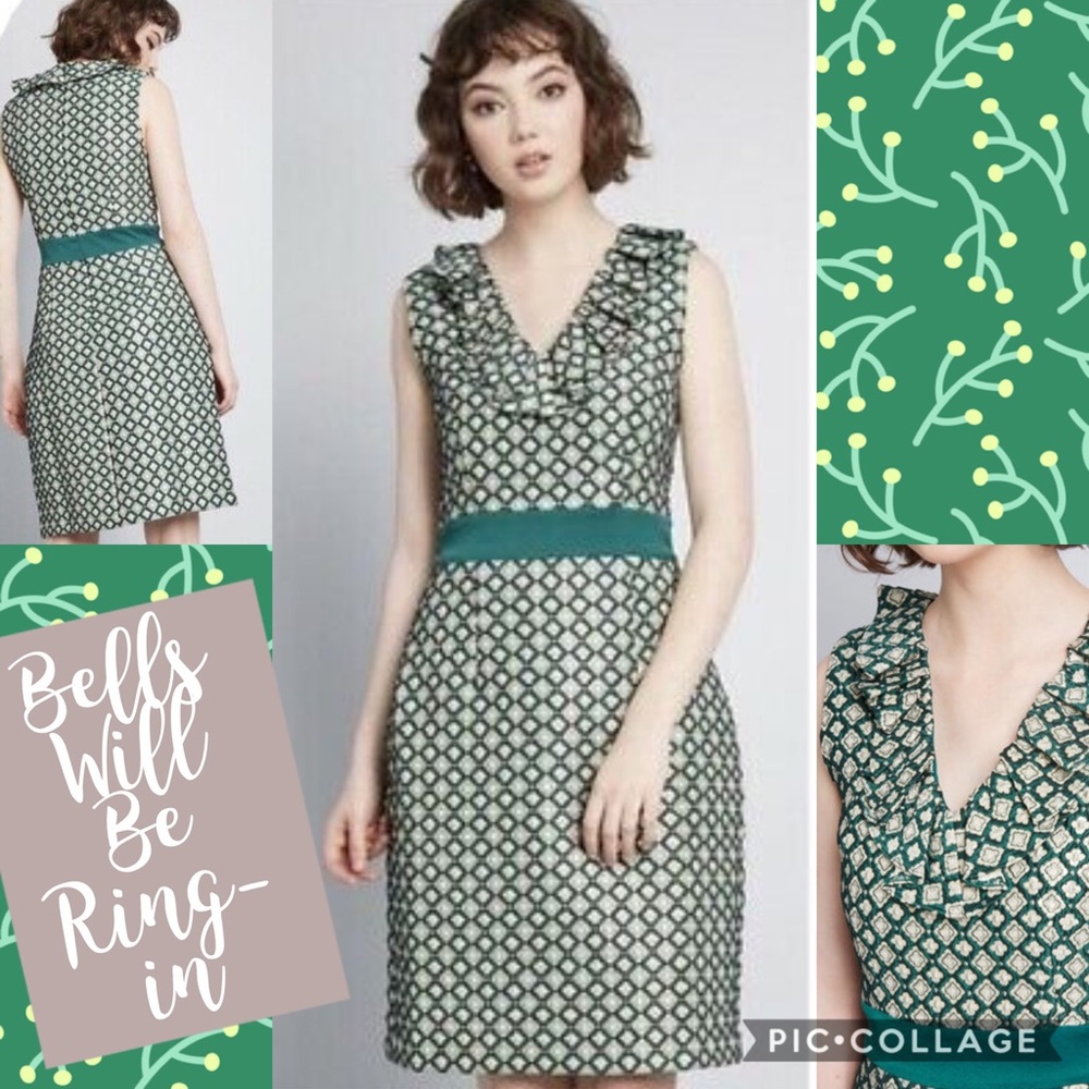 🎉Host Pick🎉Admiring Eyes Jacquard Sheath Ruffle Gold Midi Dress - Picture 2 of 16